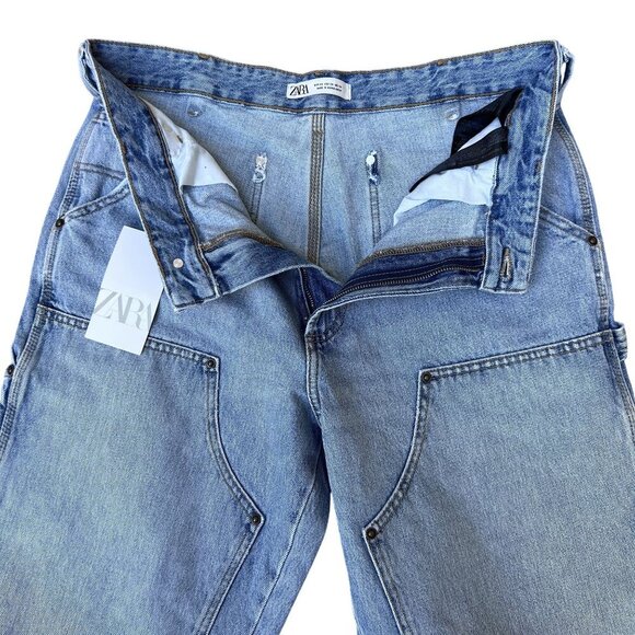 Zara NWT Size USA 34 EUR 44 Double Knee Wide Leg Utility Denim Carpenter Jeans - Picture 4 of 15